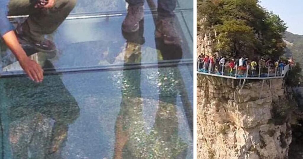 image glass bottomed walkway cracked yuntai mountain henan china fb2
