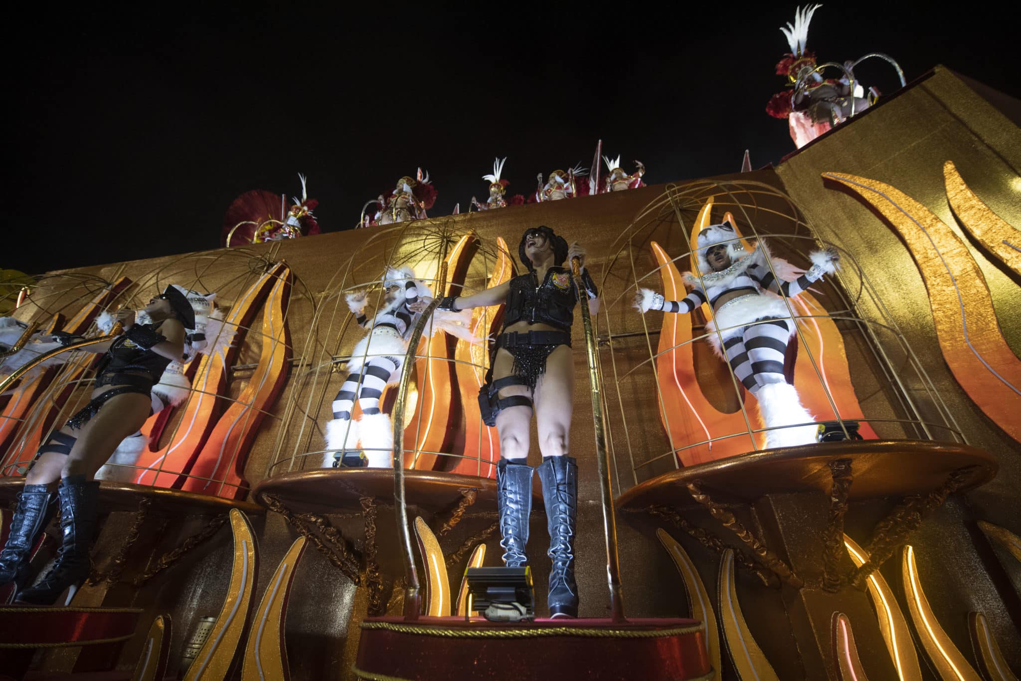 Members of the "Salgueiro" samba school perform during the first night of Rio's Carnival at the Sambadrome in Rio de Janeiro, Brazil early on March 4, 2019. (Photo by Mauro Pimentel / AFP)