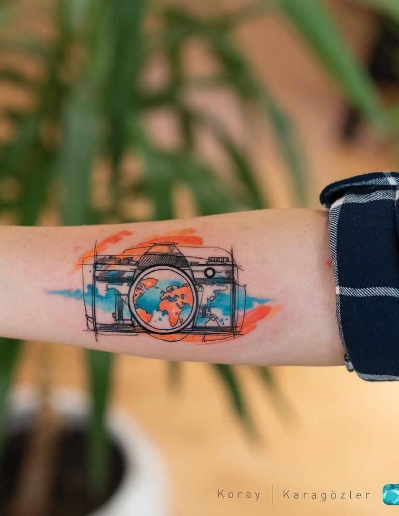 Tatuajes de cámaras de fotos y viajes