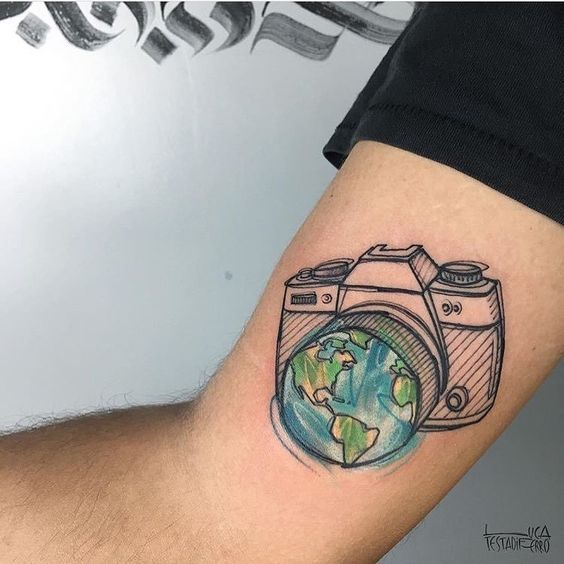 Tatuajes de cámaras de fotos y viajes