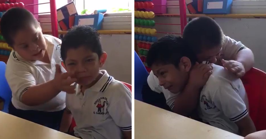 image boy down syndrome crying classmate autism video fb4