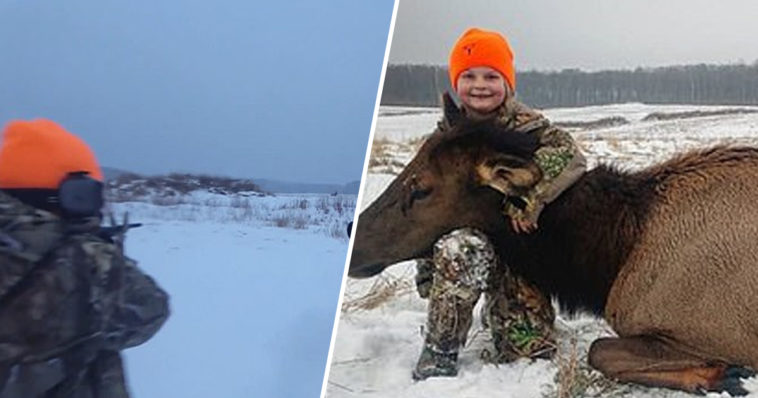 image girl shoots an elk