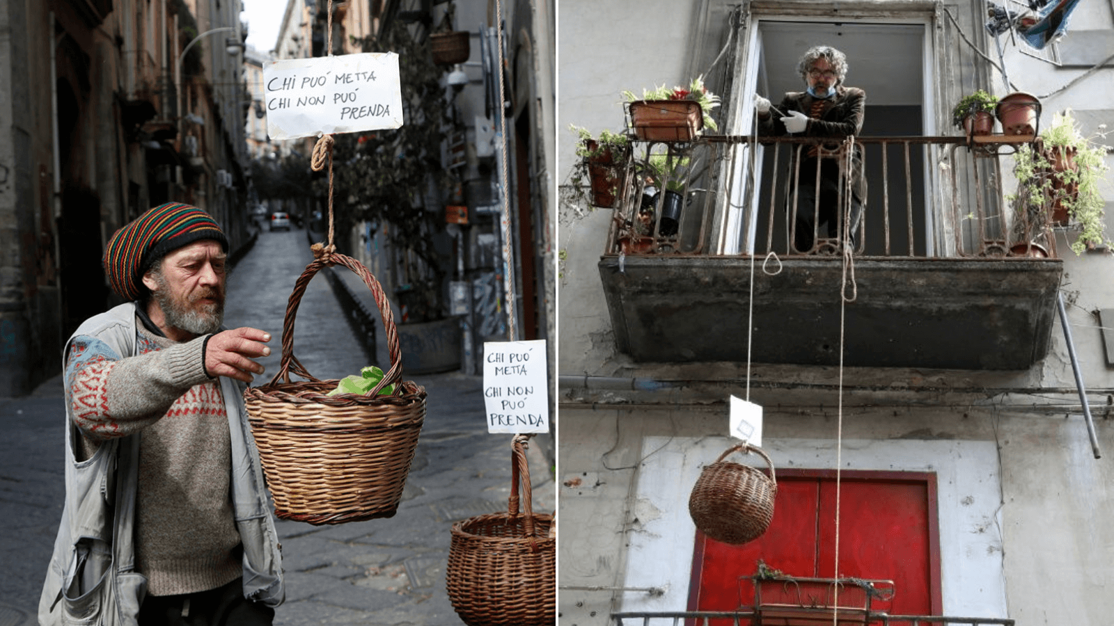 En Nápoles cuelgan 'canastas solidarias' a la calle para que las personas puedan donar o llevar comida gratis durante la crisis por coronavirus 4