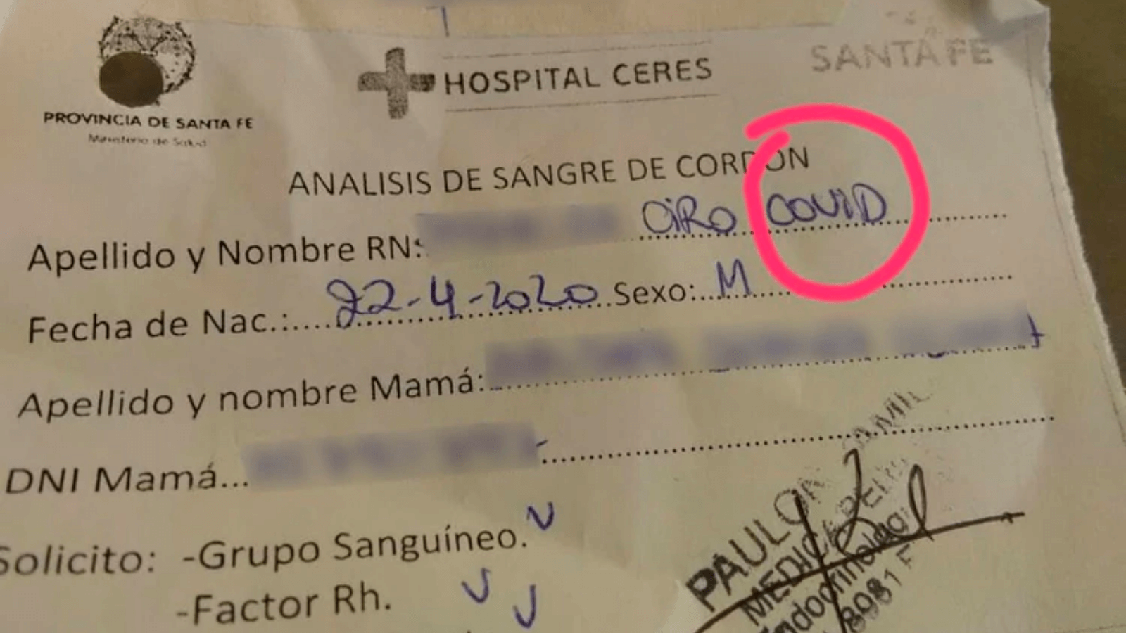 Pusieron 'Ciro Covid' a su hijo recién nacido en alusión a la pandemia que mantiene en vilo al mundo 2