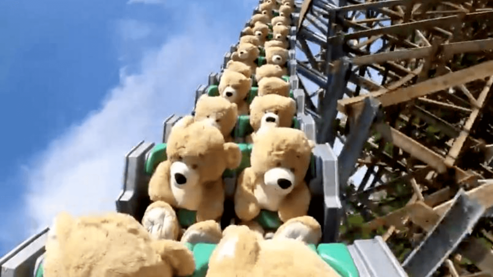 Antes de su reapertura, un parque de diversiones realizó la prueba de las montañas rusas con un grupo de ositos de peluche 1