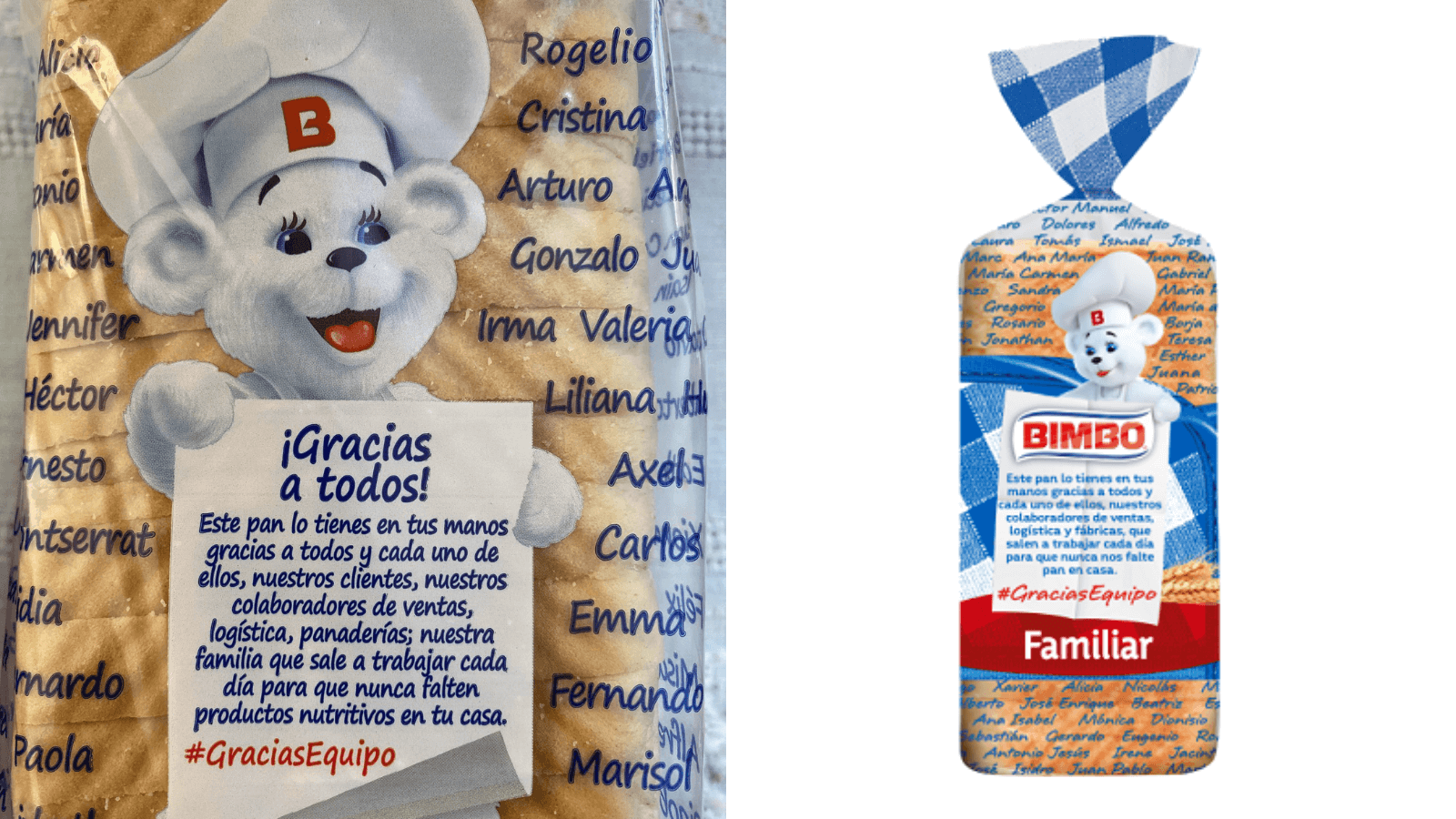 Bimbo escribe los nombres de sus empleados en el packaging de su pan como agradecimiento por el esfuerzo durante la pandemia 2