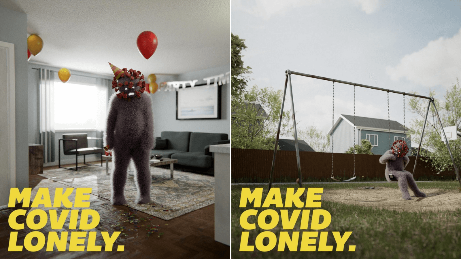 Esta campaña creó al coronavirus como un ser vivo para rescatar la importancia de que se sienta solo si cumplimos el aislamiento 3