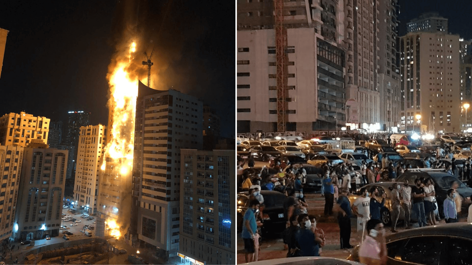 Un fuerte incendio arrasó con un rascacielos de más de 48 pisos en Sharjah, ciudad de Emiratos Árabes Unidos 6 (1)