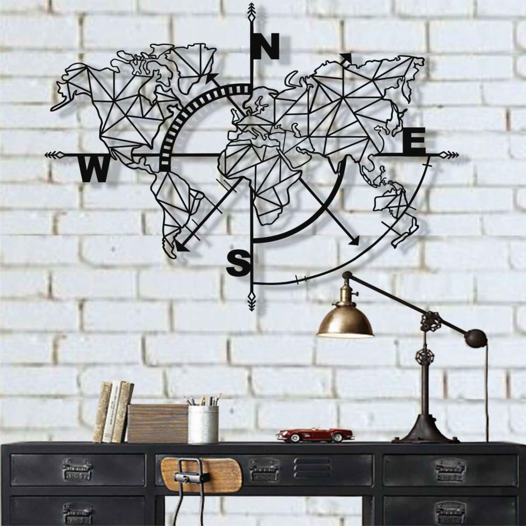 image viajera Mapa del mundo de Metal arte de la pared br jula geom trica decoraci n de.jpg q50