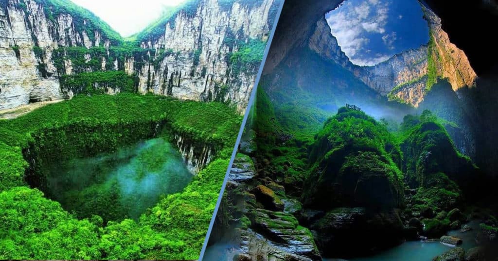 escuela primaria Xiaozhai Tiankeng, el pozo más grande y profundo del mundo se encuentra en China image china