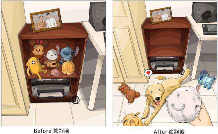 image tener una mascota Estas ilustraciones creadas por un artista taiwanes revelan como es la vida antes y despues de tener una mascota 3