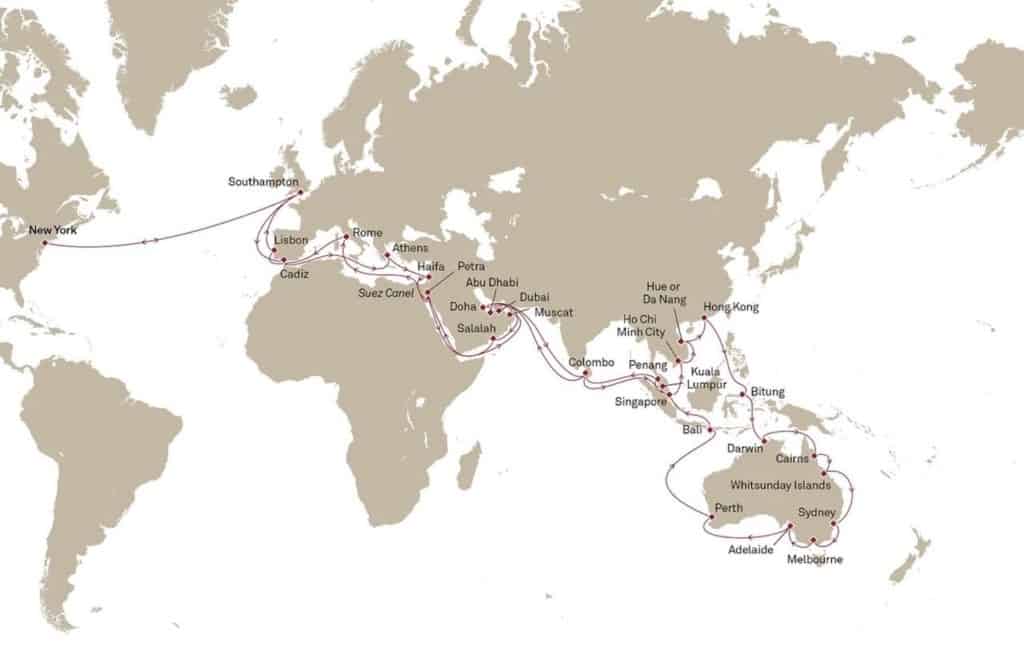 Este crucero promete 118 días de vacaciones alrededor de 16 países, 27 puertos de escala y 33 sitios Patrimonio Mundial de la UNESCO