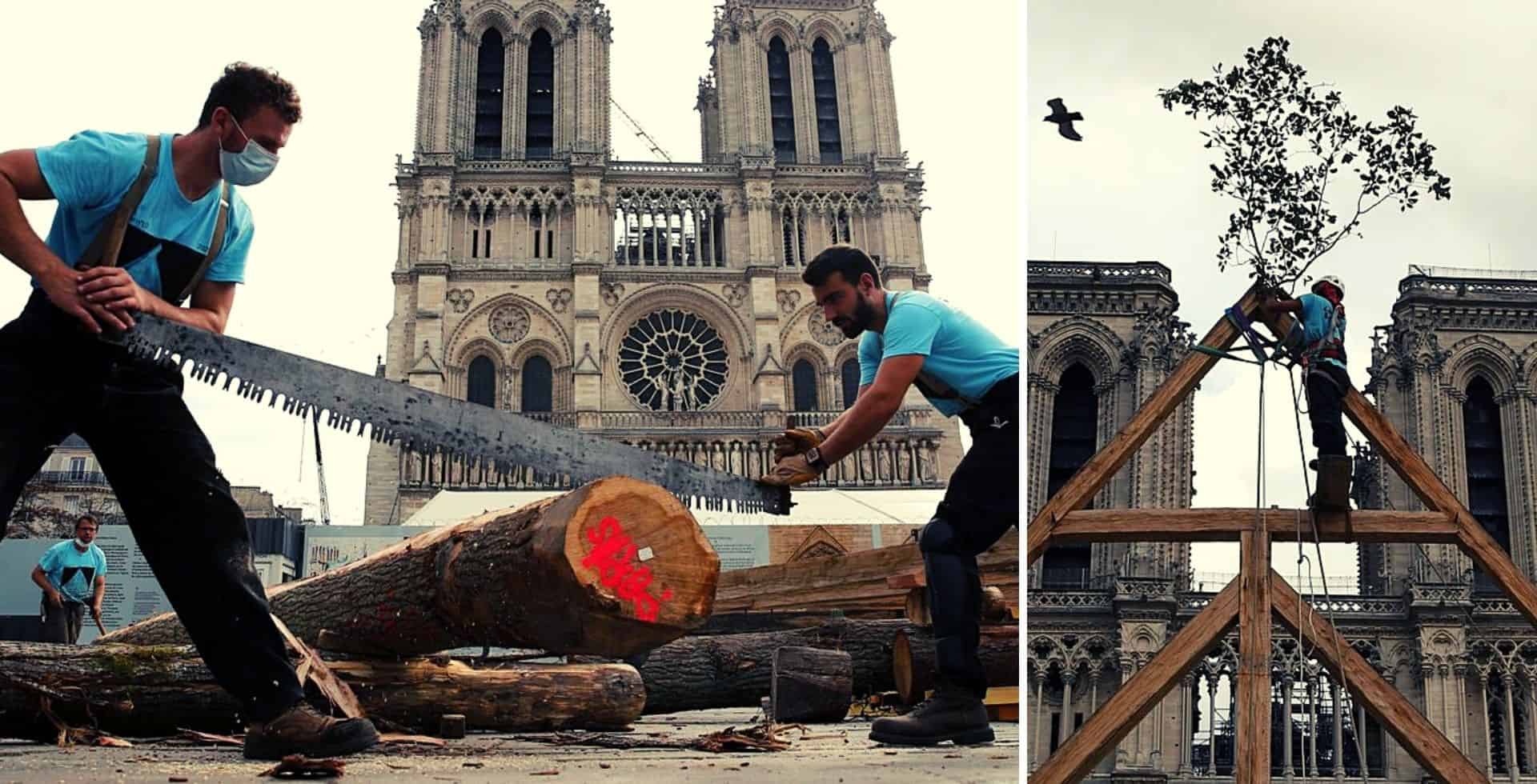 Un grupo de carpinteros hizo una demostración de las técnicas que se utilizaron para construir Notre Dame