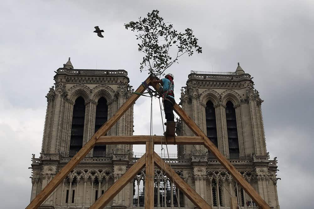 Un grupo de carpinteros hizo una demostración de las técnicas que se utilizaron para construir Notre Dame