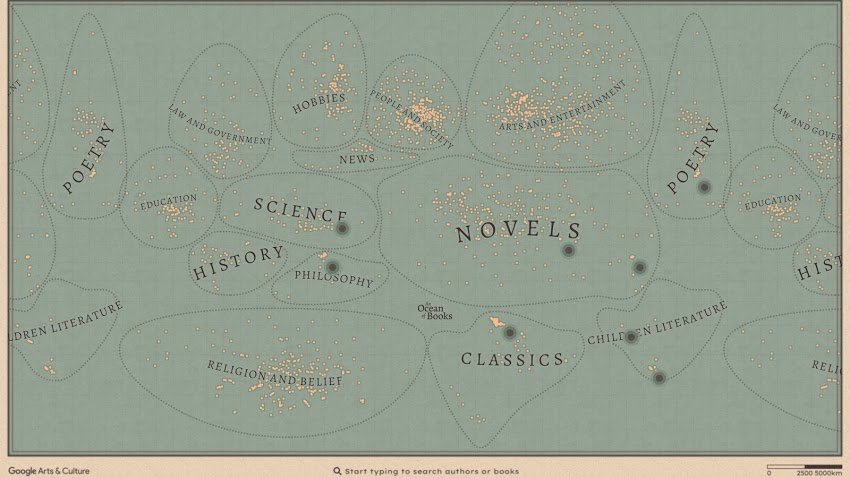 Google creó una experiencia con un mapa ficticio interactivo que permite descubrir libros dentro de un gran océano