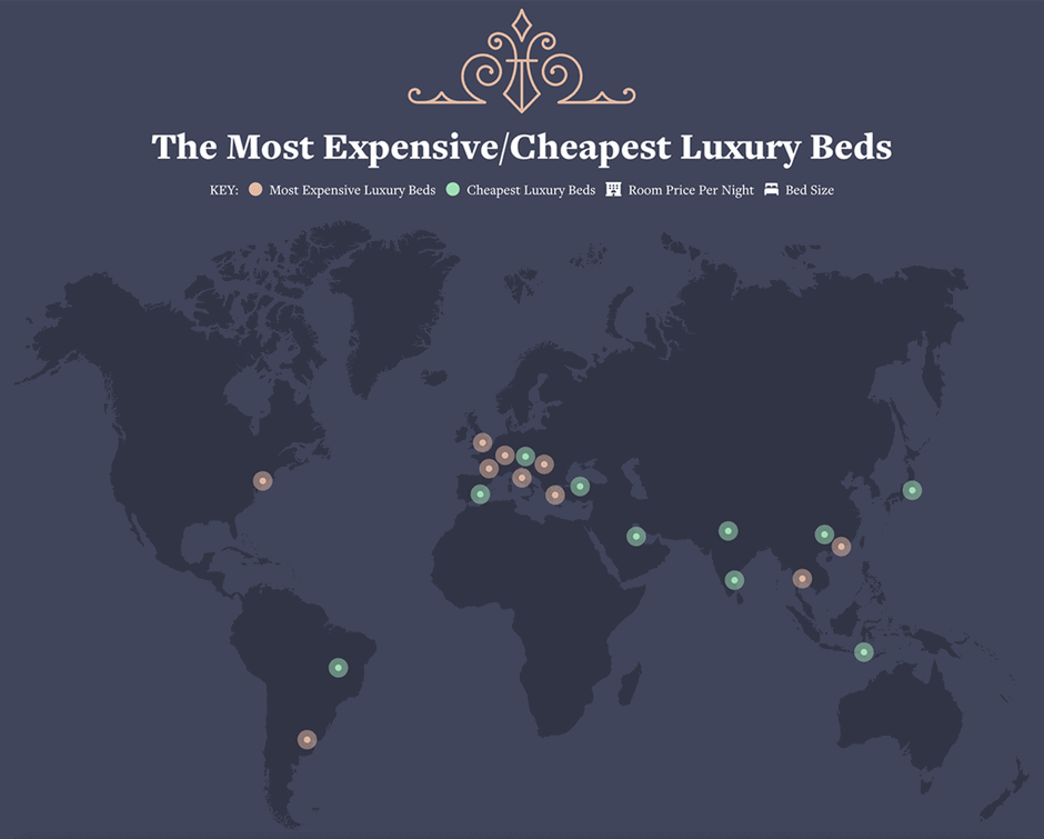 Diseñan un mapa que muestra cuáles son las camas de hotel más costosas del mundo