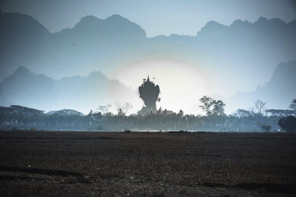 myanmar temple fog