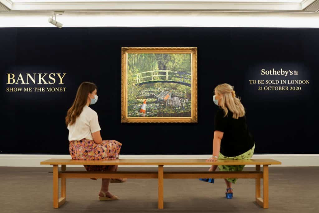 Show Me the Monet: el artista Banksy reimaginó una pintura de Monet con conos de tránsito y carros de supermercado