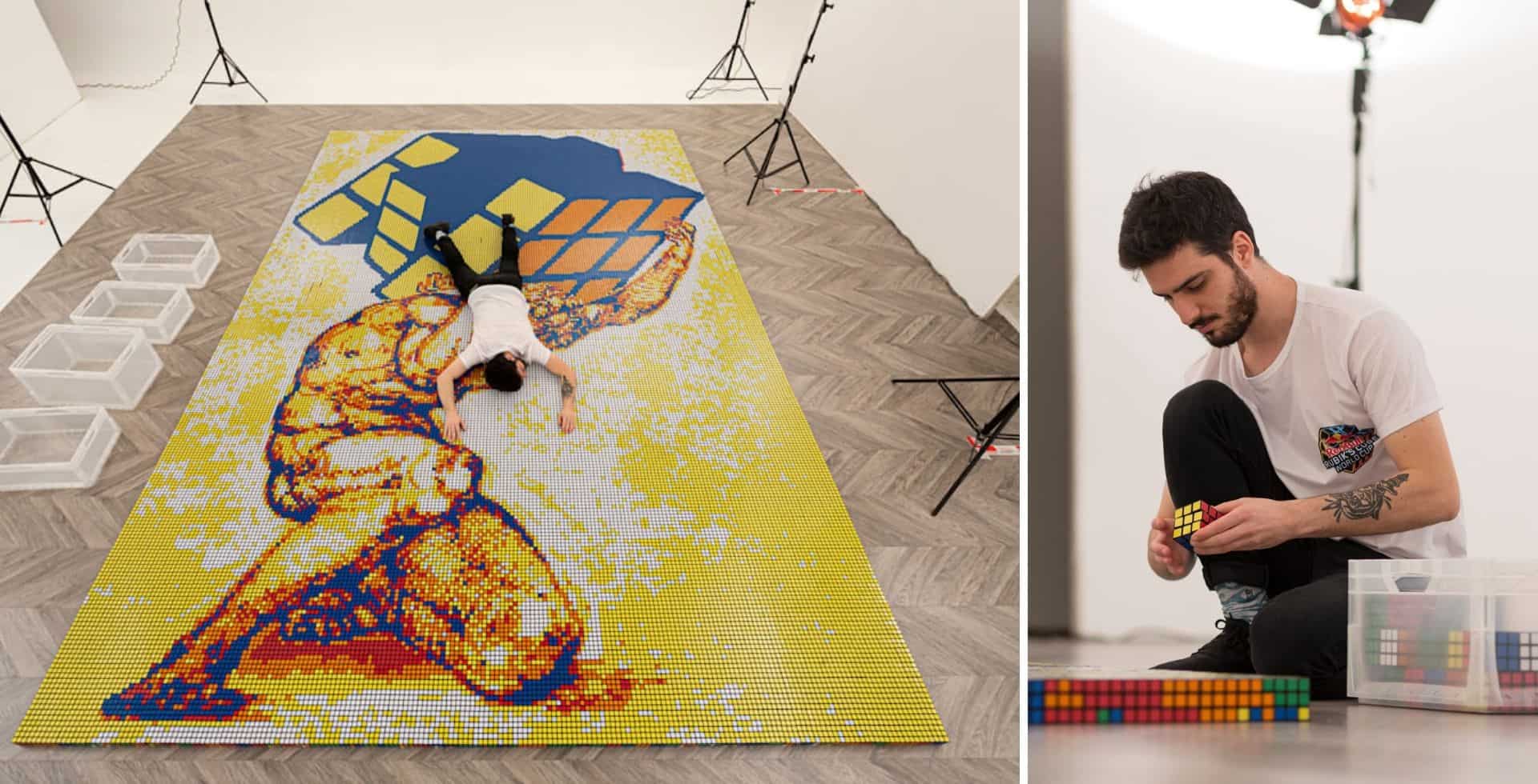 Un artista italiano creó un mosaico de Atlas utilizando más de 6000 cubos Rubik