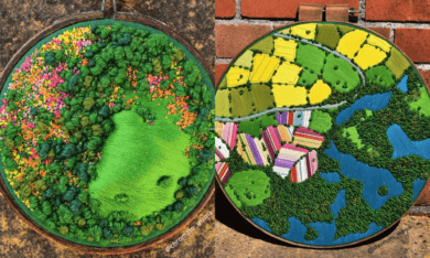 Estos bordados 3D de paisajes capturan coloridas vistas aéreas de las zonas rurales de Inglaterra 1