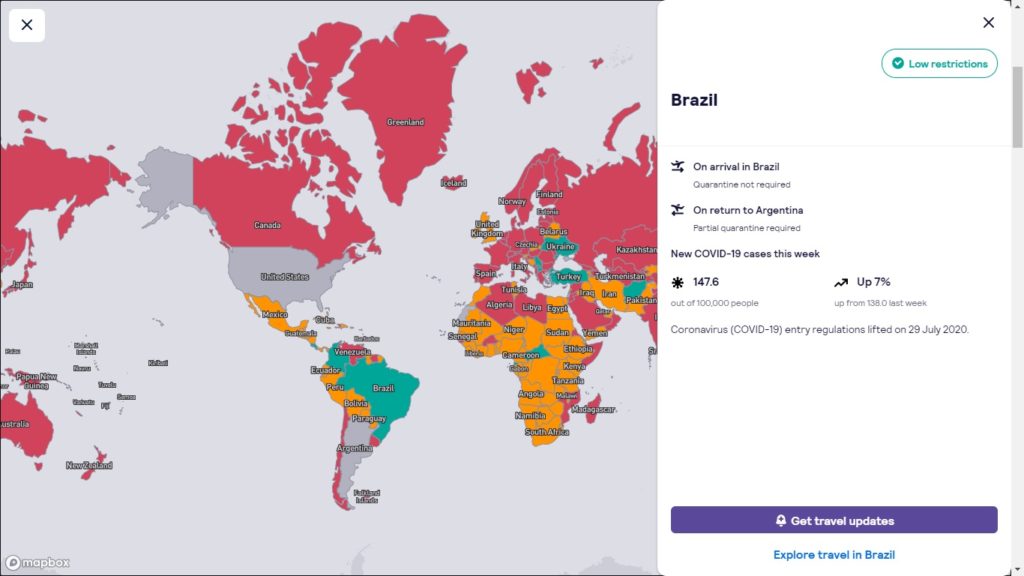 Skyscanner lanzó un mapa interactivo que muestra las restricciones de cada país al momento de viajar