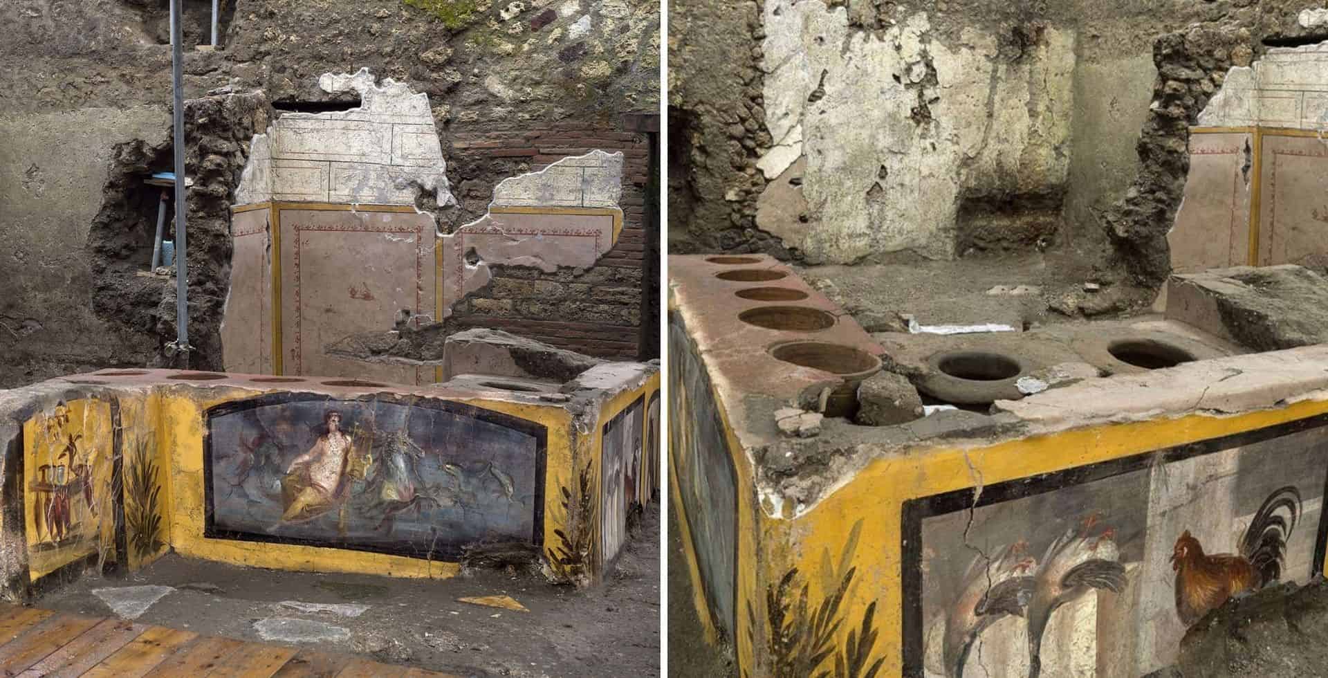 Descubrieron un termopolio bajo las cenizas de Pompeya, sería el equivalente a un restaurante de comida rápida actual