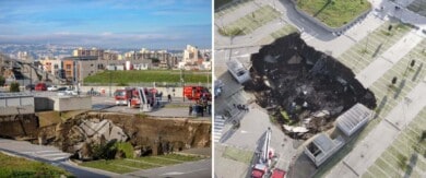 Italia: se abrió un gran sumidero en el estacionamiento de un hospital de Nápoles, Italia