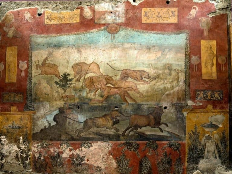 En Pompeya lograron restaurar un enorme fresco con paisajes egipcios