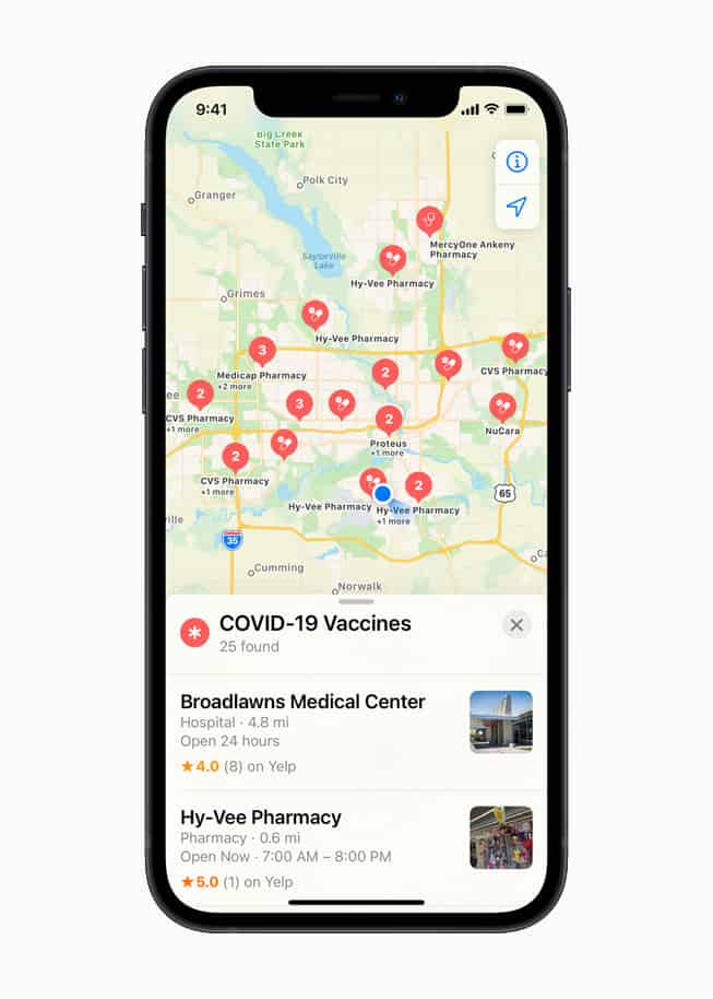 Apple Maps muestra cuáles son los sitios de vacunación contra COVID-19 más cercanos