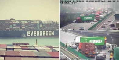 Un camión con cargamento de la misma compañía que el barco del canal de Suez detuvo el tránsito en una autopista