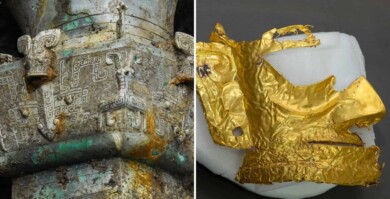 China: encuentran una máscara de oro junto a más de 500 reliquias de unos 3.000 años de antigüedad