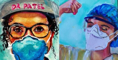 Una artista pintó más de 150 retratos de trabajadores de la salud durante la pandemia