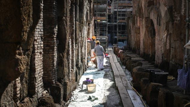 Trabajos de restauración en los subterráneos del Coliseo