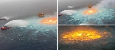 Impresionante incendio en el Golfo de México formó un "ojo de fuego" en el mar