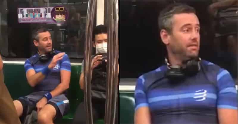 Captura del video del tren en el que se ve al hombre sin mascarilla