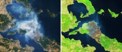 Imágenes satelitales recientes muestran el daño generado por los incendios forestales de Grecia