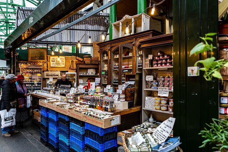 Puesto del Borough Market, Londres, Inglaterra