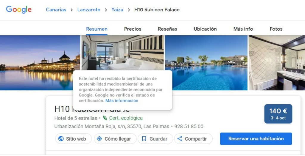 Google identifica hoteles con certificaciones ecológicas para ayudar a usuarios a ser más responsables en sus viajes