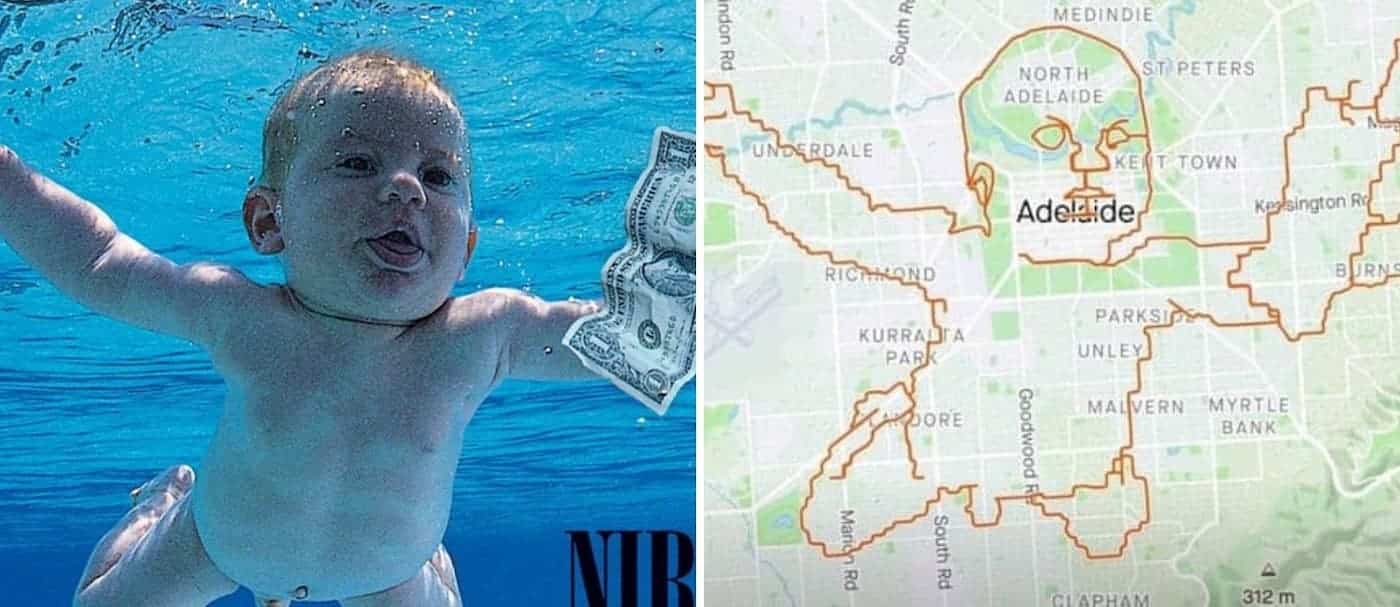 Un ciclista recreó la portada de un disco de Nirvana en su recorrido utilizando GPS