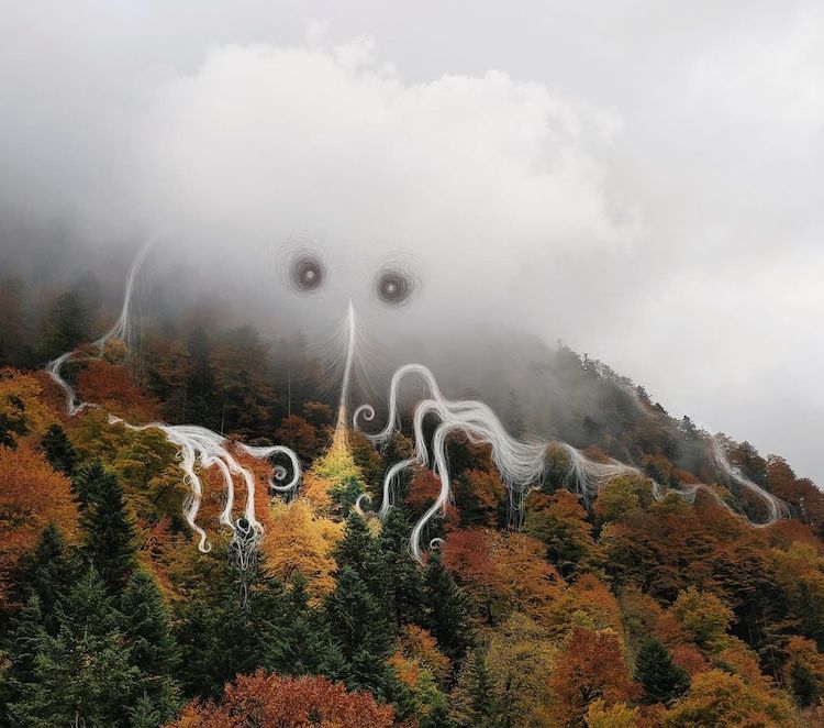 image nubes Artista disena criaturas ilustradas hechas de nubes que invaden paisajes como si fueran fantasmas 3