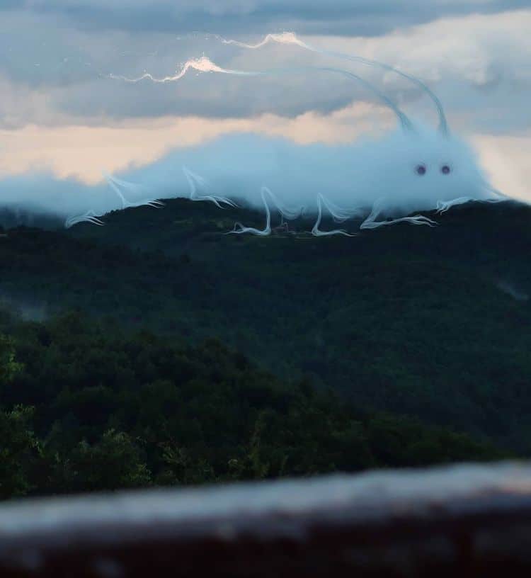 image nubes Artista disena criaturas ilustradas hechas de nubes que invaden paisajes como si fueran fantasmas 5