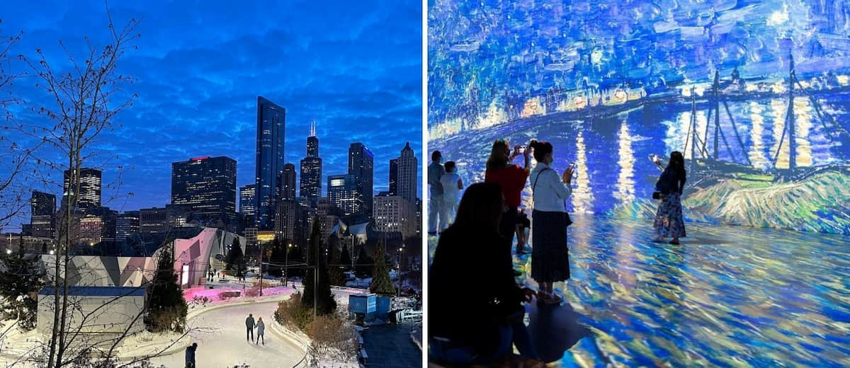 En Chicago, Estados Unidos, es posible patinar sobre hielo mientras te rodean obras de Van Gogh