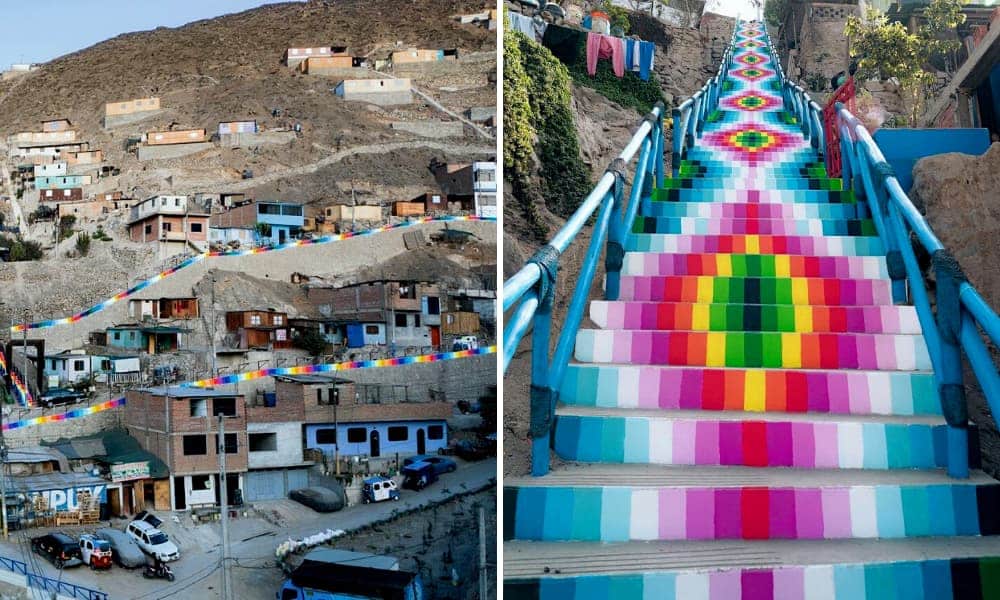 Perú Vecinos pintan escaleras con diseños andinos para llenar de colores los cerros de Lima-2