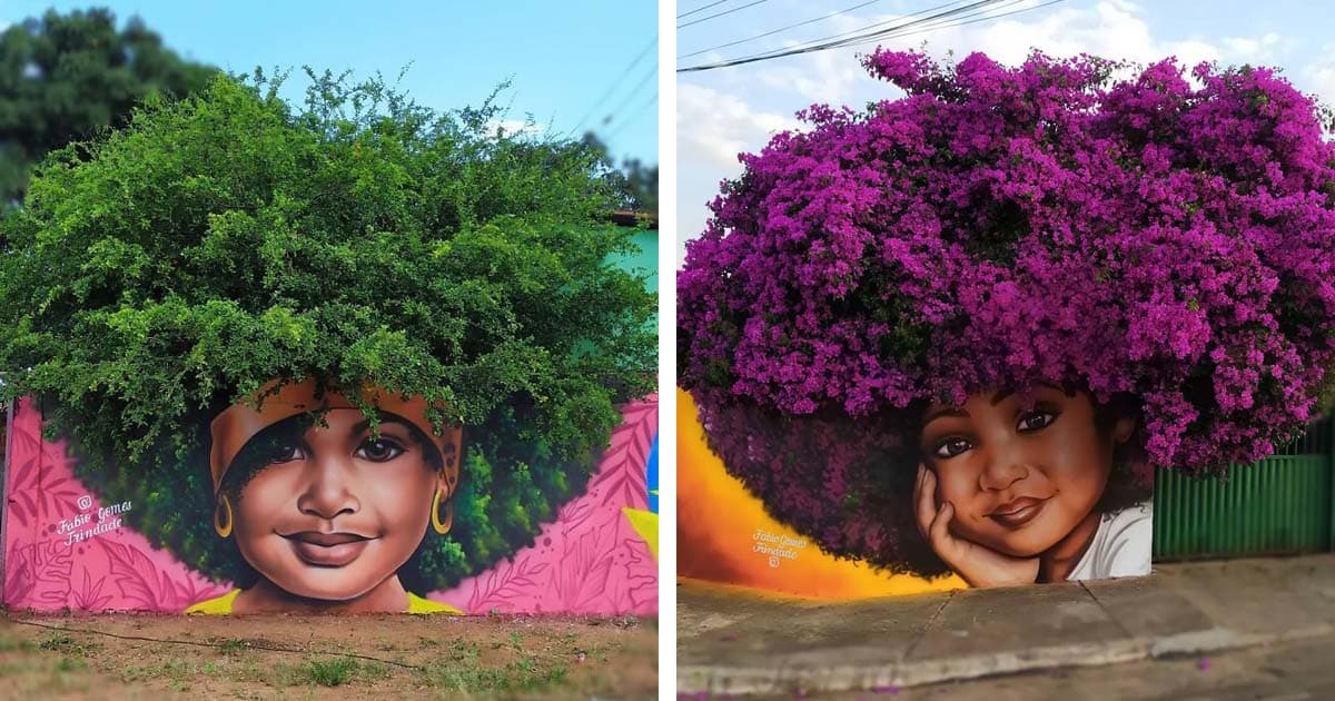 Este artista urbano utiliza árboles reales para completar sus murales