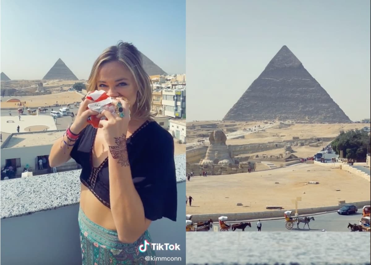 Esta estrella de TikTok dice que KFC es uno de los mejores lugares para ver las pirámides en Egipto, y ¡tiene razón!