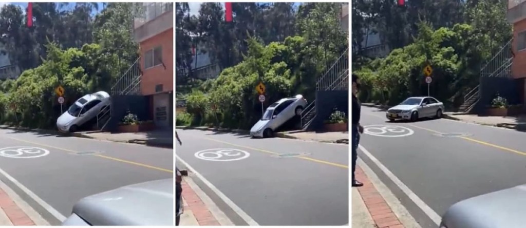 Una persona fue filmada mientras bajaba con su auto por unas escaleras