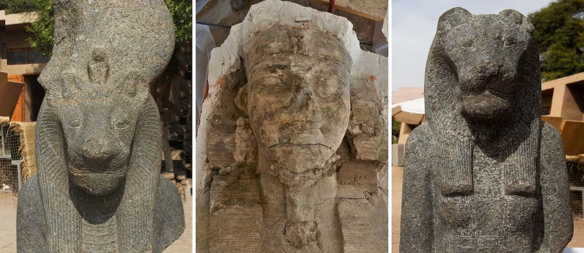 Hallan dos esfinges gigantes en el "Templo del millón de años", Egipto