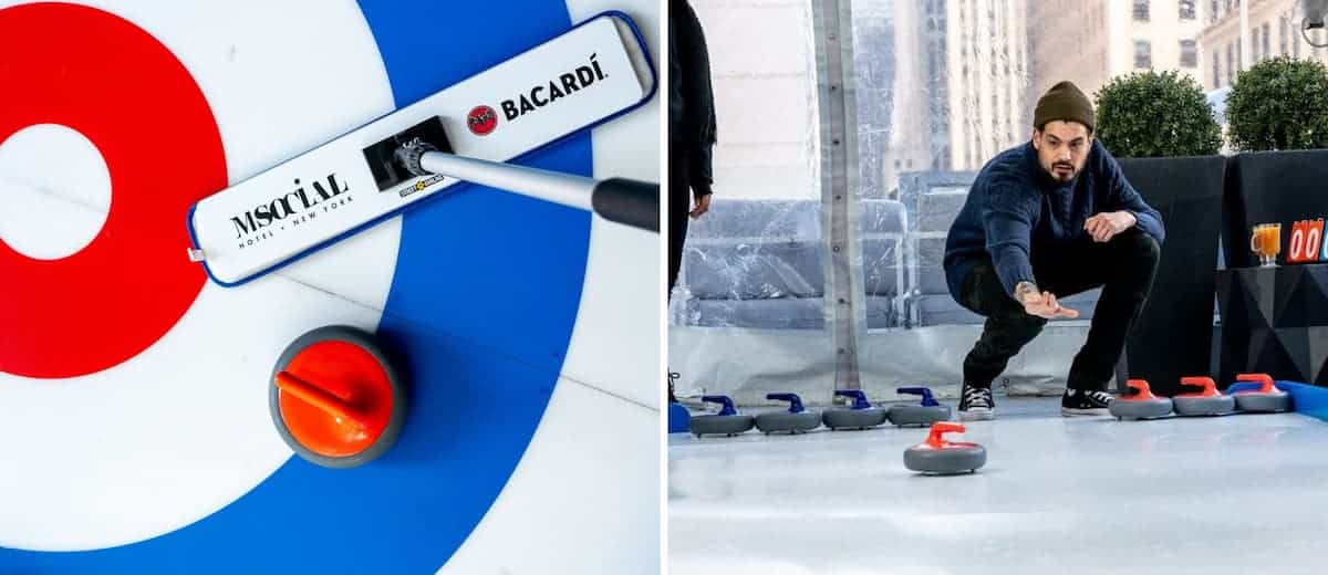 Un hotel de la ciudad de Nueva York abrió una pista de hielo para curling justo sobre Times Square