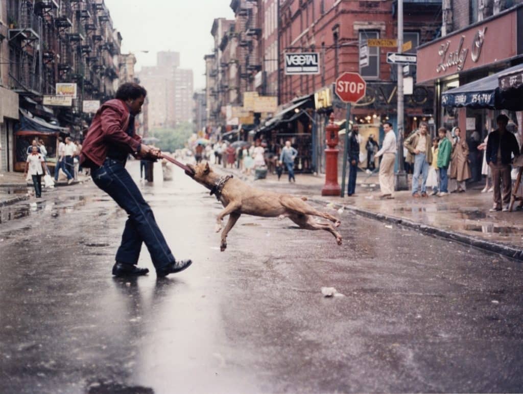 image Eyes on the Streets Jamel Shabazz 3 Man and dog. Lower East Side Manhattan. 1980