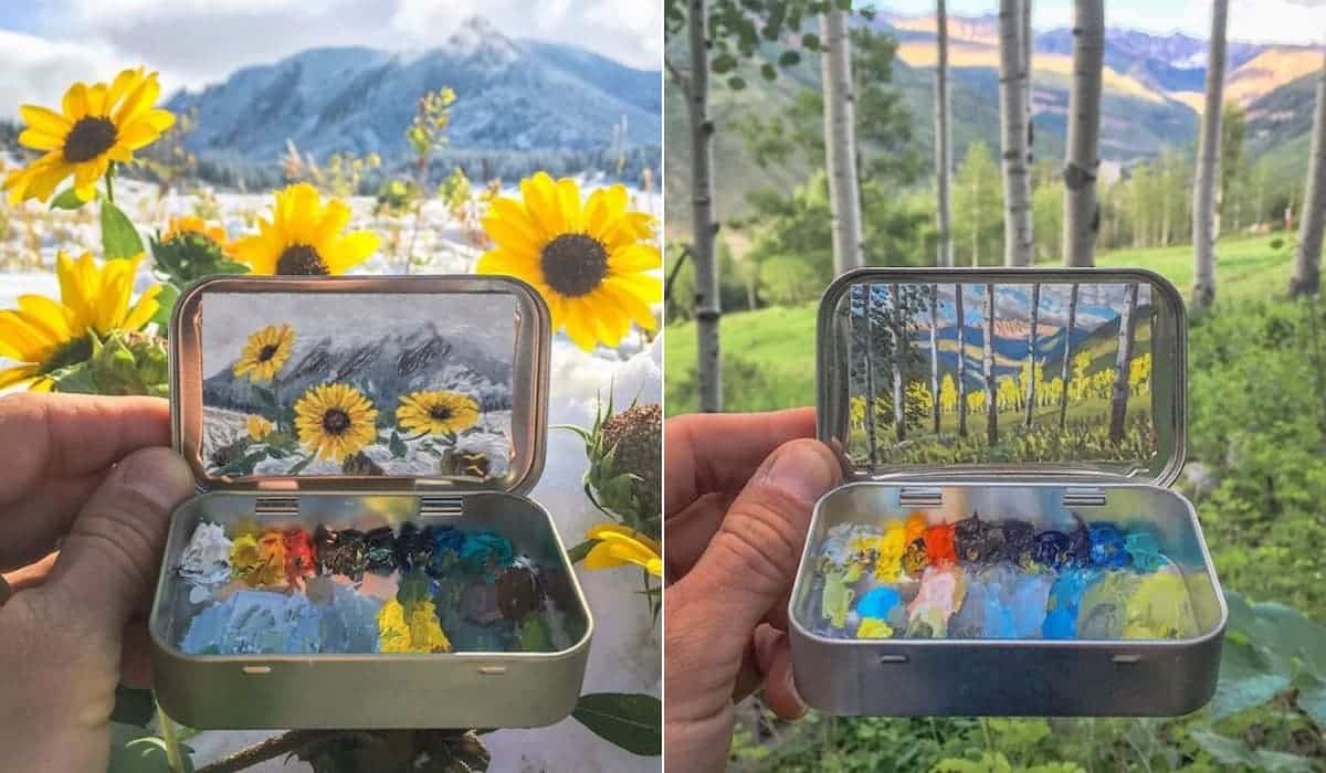 Este artista crea obras maestras de paisajes en miniatura y las guarda dentro de latas de caramelos